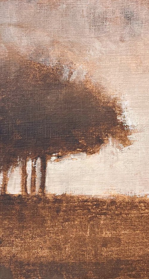 Coastal Cypress 211027e, Tonal style metallic tree painting by Don Bishop