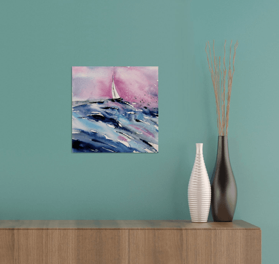 Sailboat painting. Seascape