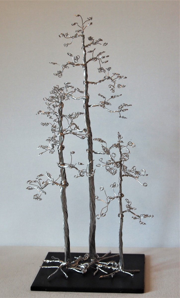 Silver wire tree sculpture, 3 Pine