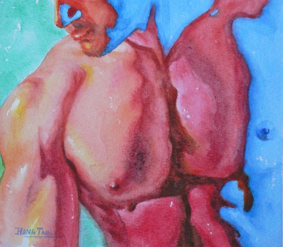 watercolor painting  Abstract male nude  on paper #17-1-121