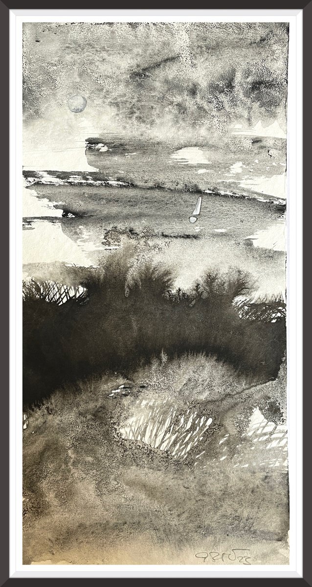 Abstract Landscape Watercolour By Gesa Reuter, 6 X 12, Winter At Sea, Original Artwork