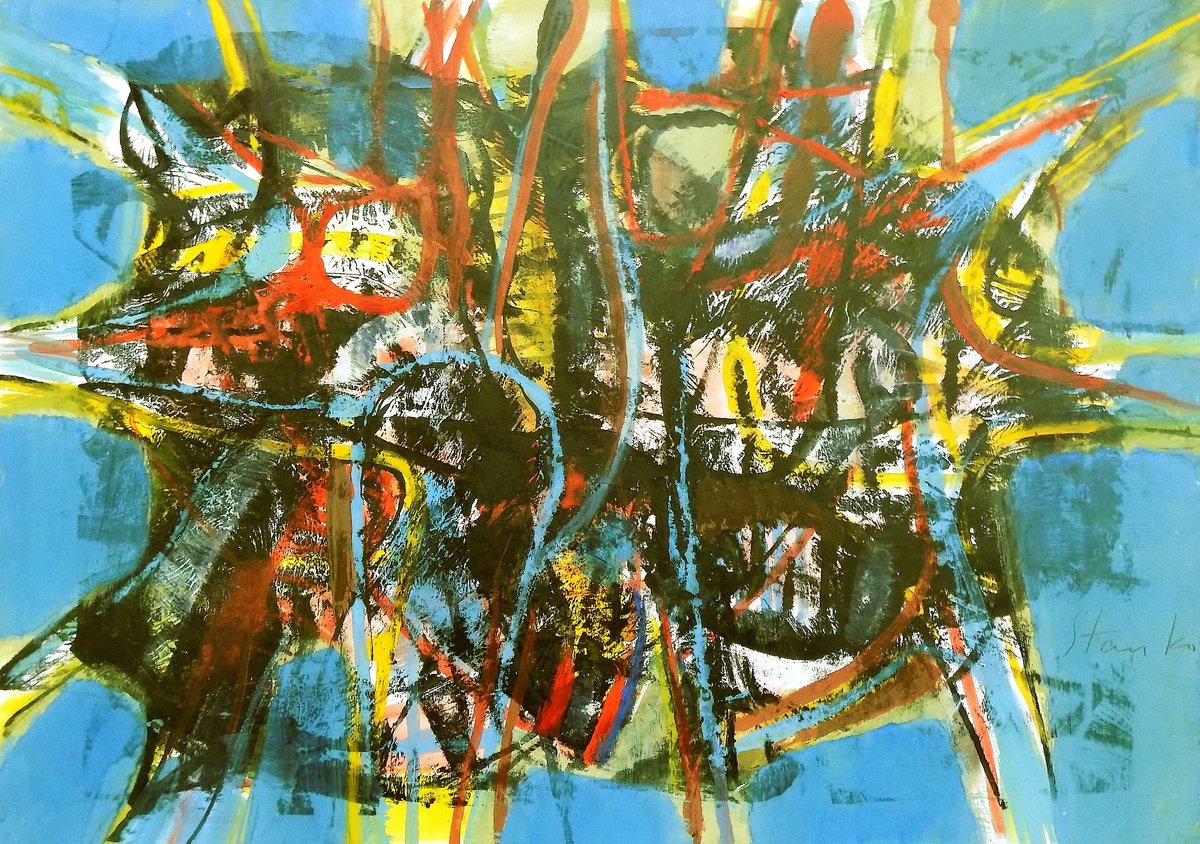 Abstract Acrylic Painting By Stanislav Bojankov, 28 X 20", Improvisation-Lxiii, Original Artwork