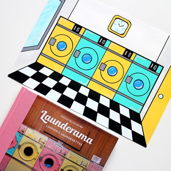 Retro Launderette Pop Art Painting on Unframed A4 Paper