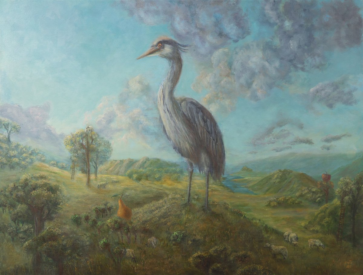 Surrealistic Animal Oil Painting By Nikolina Petolas, 31 X 24", Lost Shepherd, Original Artwork