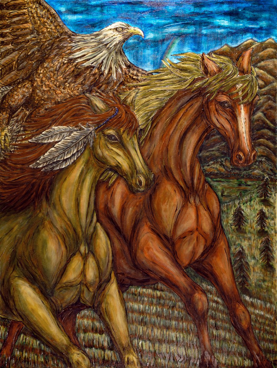 Impressionistic Animal Oil Painting By Kim Jones Miller, 36 X 48", Journey Together, Original Artwork