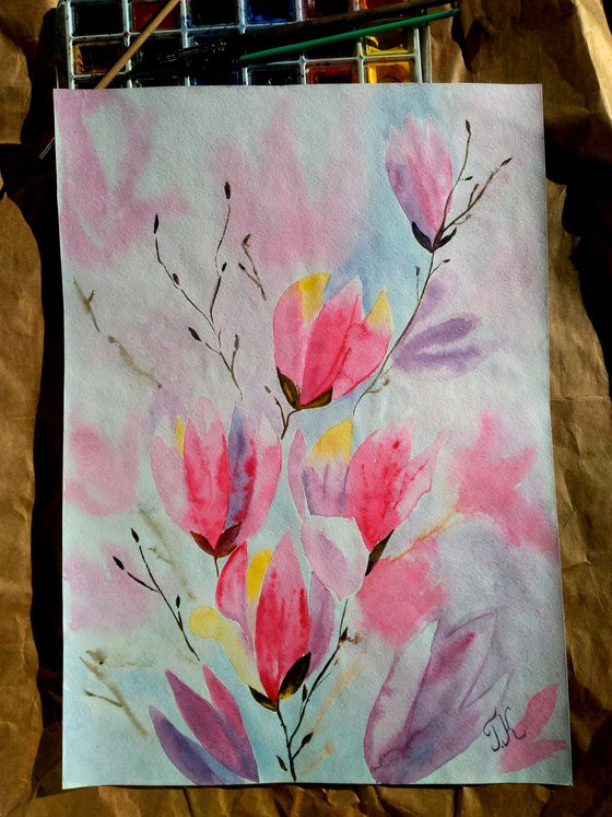 Magnolia Watercolor Painting