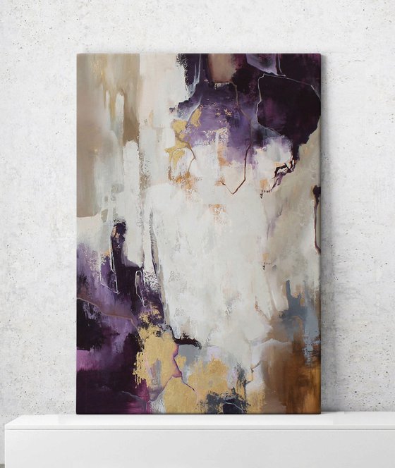 "Bloom" Purple beige abstract acrylic art
