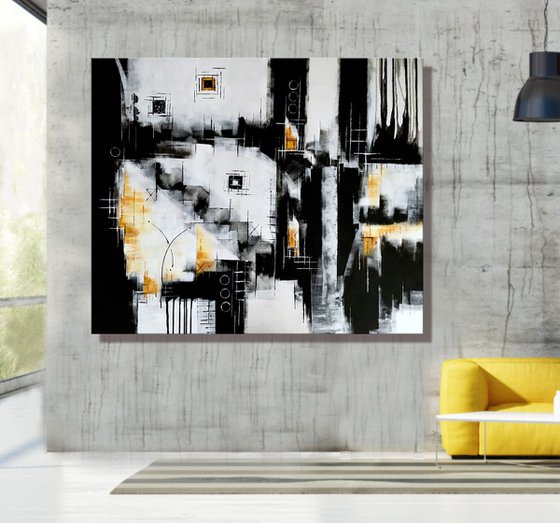 Awakening from the Dream - XL Large abstract art – Black & White Art - Expressions of energy and light.