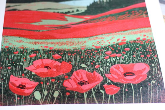 Poppy Fields - Linocut