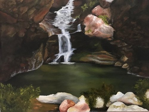 Original Waterfall Landscape Oil Painting Housewarming Gift by Mary Gullette
