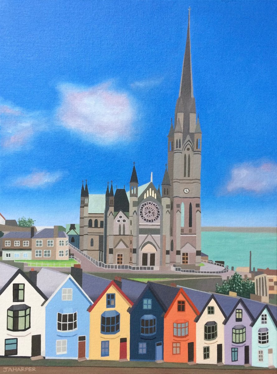 Naive Oil Painting , Cobh Cathedral By Jill Ann Harper, 14 X 18, Artwork For Sale On Artfinder