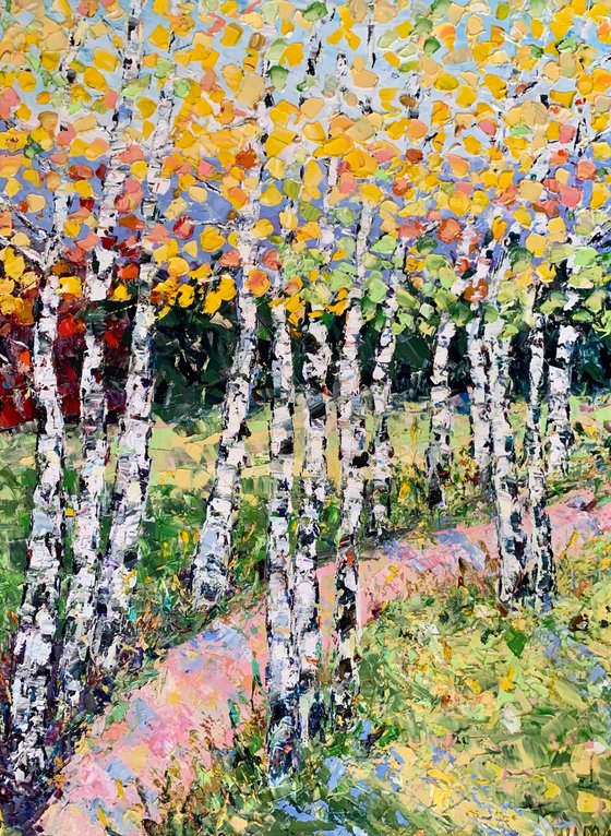 Birch path in summer