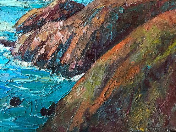 Rocks at the shore, seascape oil painting