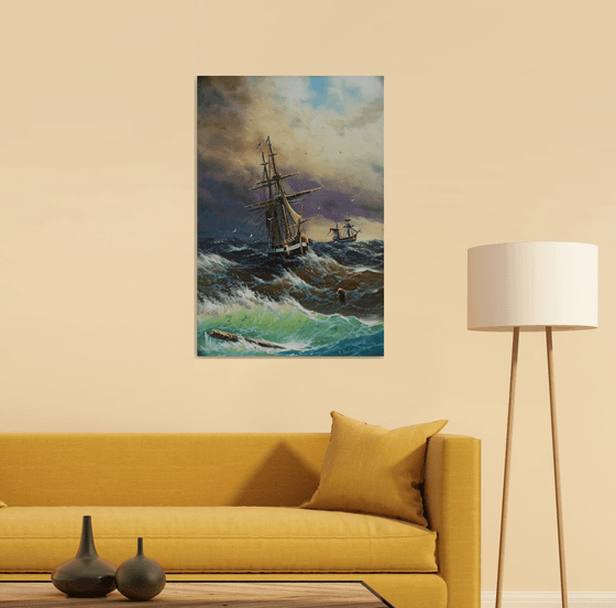 Restless sea -3 (60x90cm, oil painting)