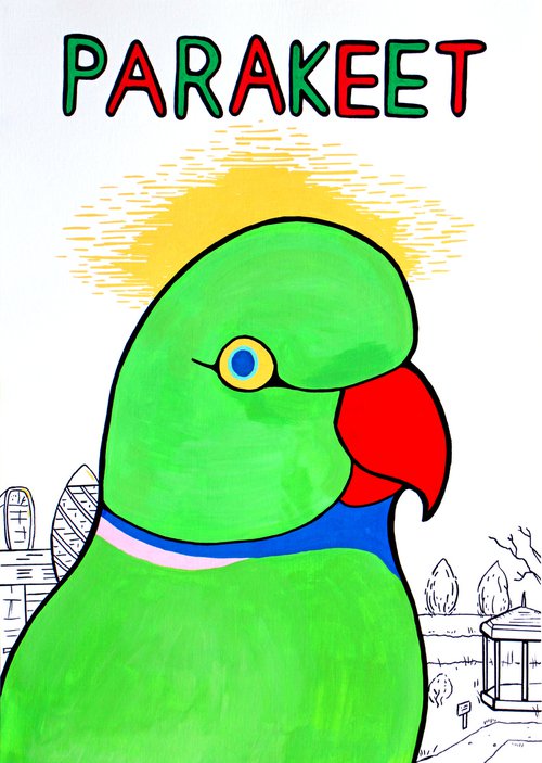 Parakeet Bird Painting on Unframed A3 Paper by Ian Viggars