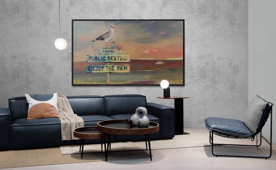 XXL Super Big Painting - "ENJOY THE VIEW" - Pop Art - Seascape - California - Bird - Seagull