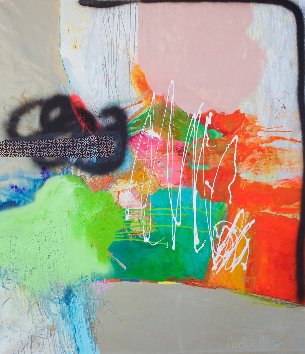 Organic Abstract Acrylic Painting By Carolina Alotus, 32 X 37, Conversations, Original Artwork