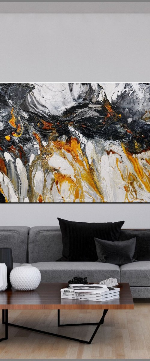 Sienna and Pepper 240cm x 100cm Sienna White Textured Abstract Art by Franko