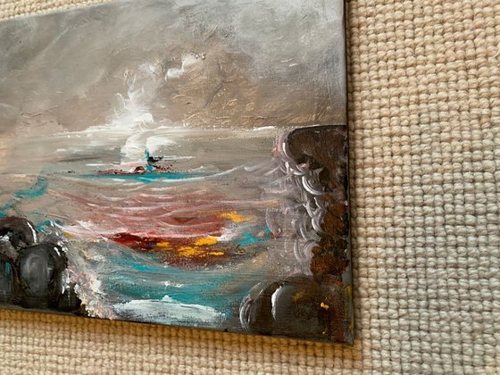 Seascape Acrylic Painting, Water Painting On Canvas, Ready to Hang Original Artwork, Gift Ideas, Home Decor 30x23cm