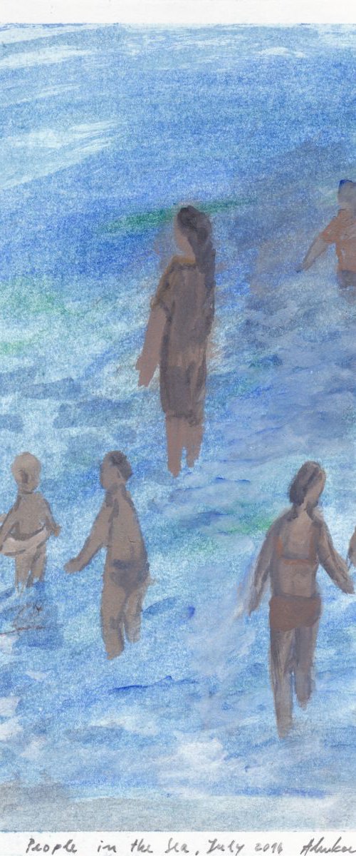 People in the Sea II, July 2016, acrylic on paper, 28,6 x 20,2 cm by Alenka Koderman