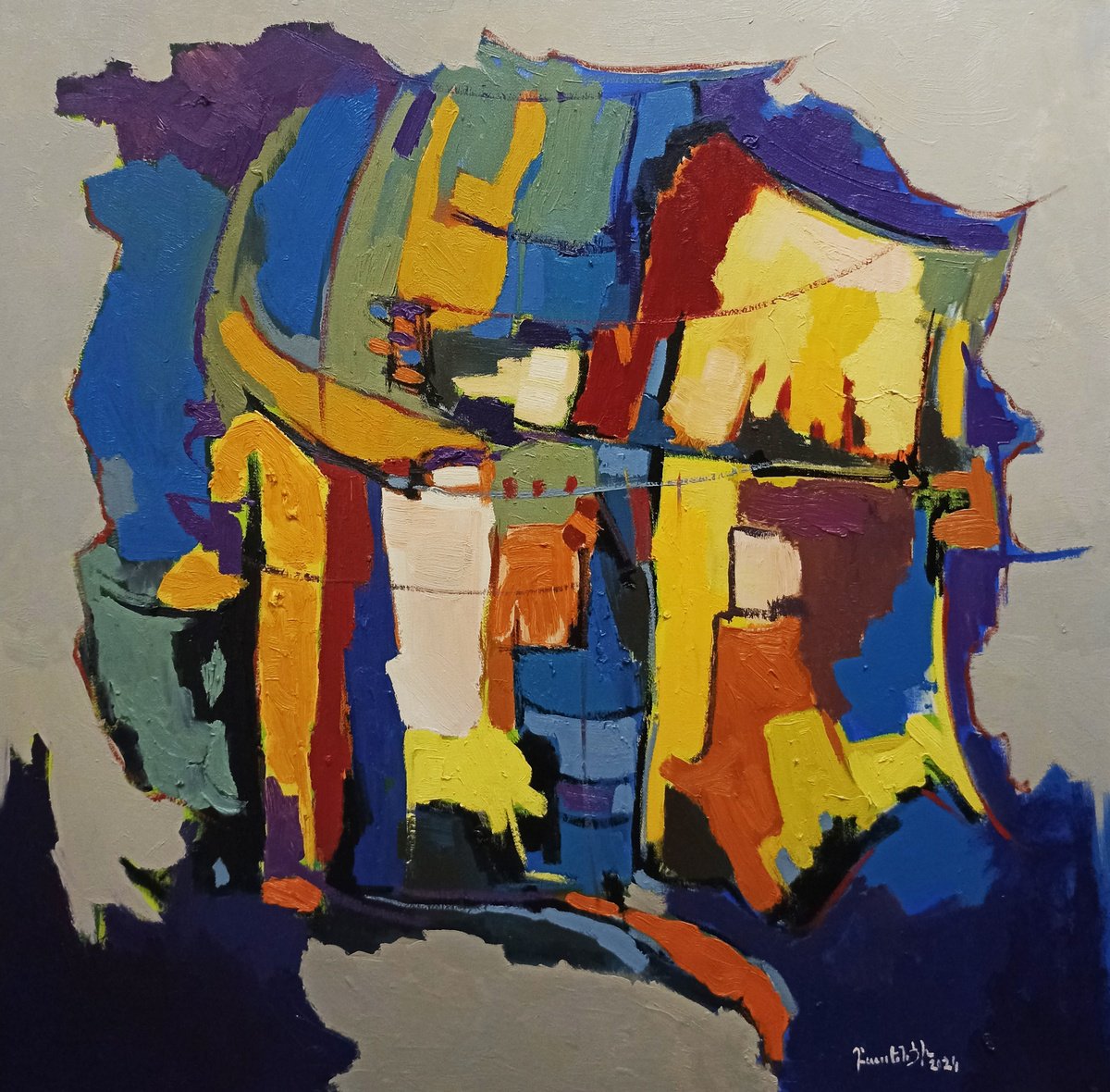 Abstract Oil Painting By Artyom Basenci, 31 X 31, Fragments Of Colors, Original Artwork