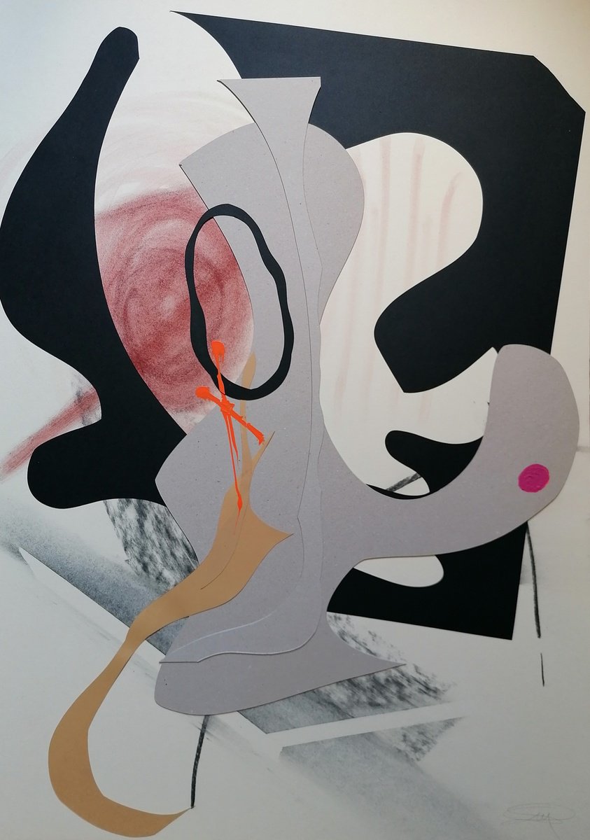 Surrealistic Abstract Acrylic Painting By Stefano Mazzolini, 28 X 39", Catusa, Original Artwork