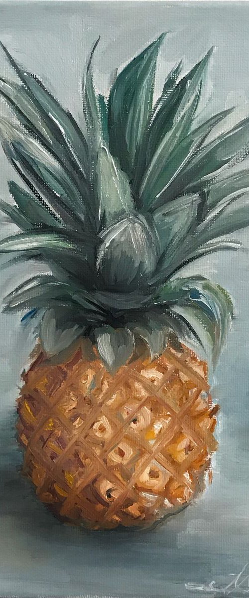 Pineapple art, oil painting still life 25x30cm by Leysan Khasanova
