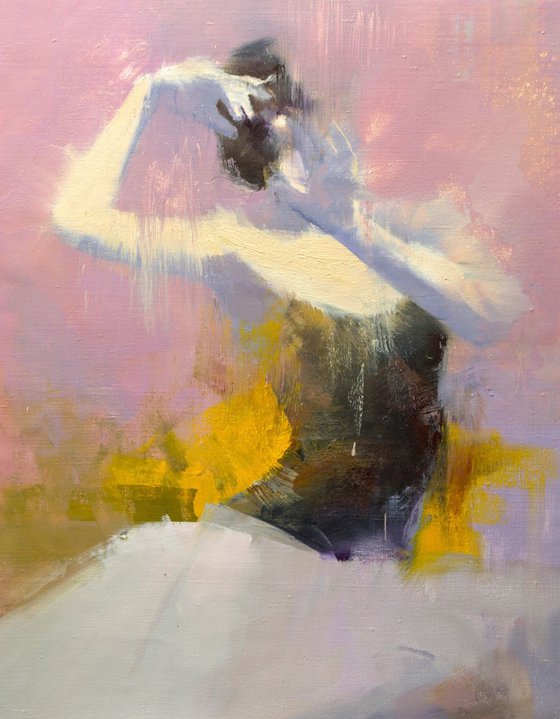 Contemporary Ballerina Painting - Dance of the Winter Sunrise, 50x65 cm