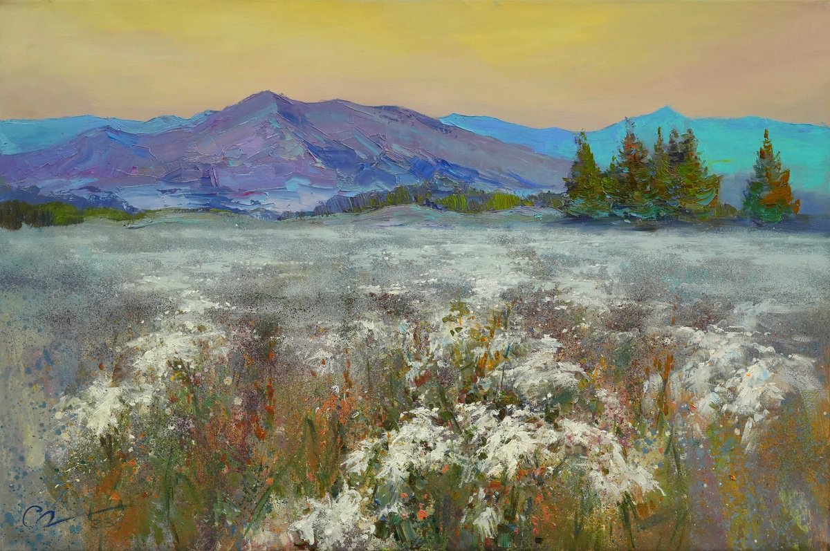 Impressionistic Landscape Oil Painting By Serhii Cherniakovskyi, 35 X 24", Breath Of The Mountains, Original Artwork