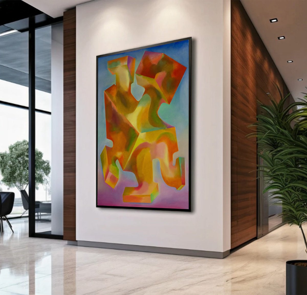 Expressive Oil Painting , Sunset Geometry By Ivan Stoyanov, 39 X 59, Artwork For Sale On Artfinder