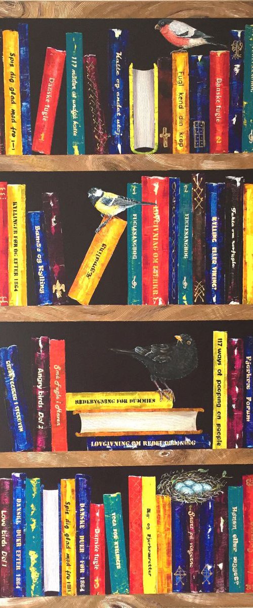 Bookshelf with a blackbird by Lena Smirnova