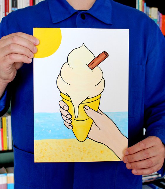 Ice Cream with Flake Pop Painting on A4 Paper (Unframed)