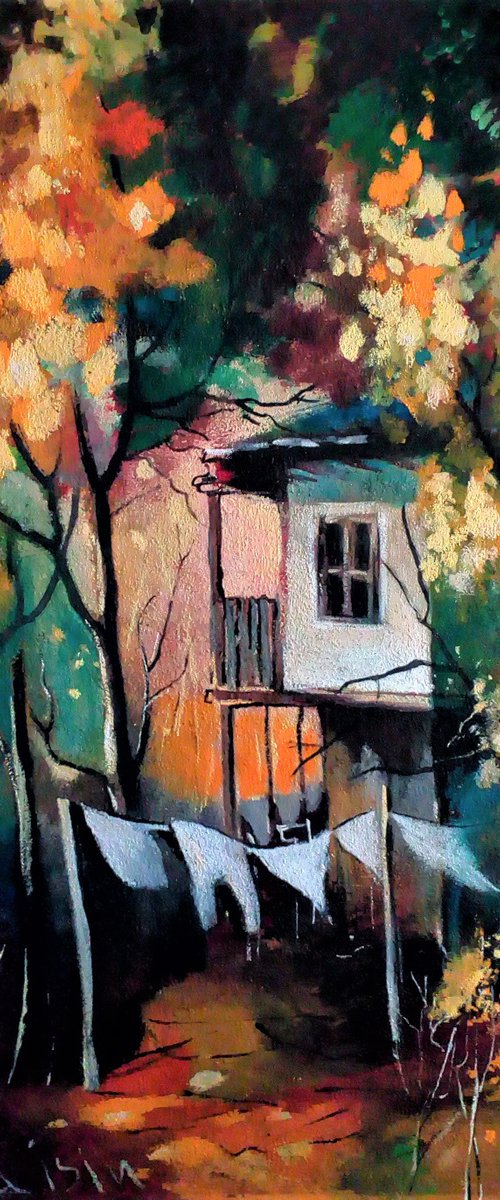 " Forest House " -  50 x 60cm Original Oil Painting by Reneta Isin