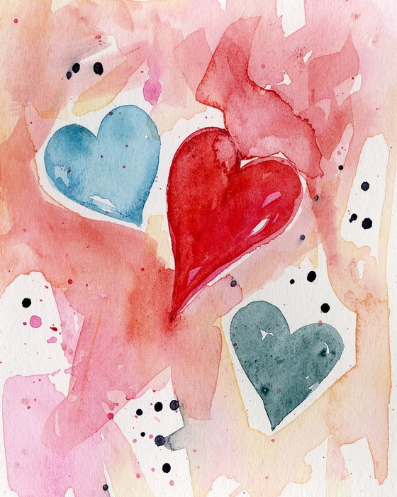 Valentine Heart Set 4 - 3 Watercolor Paintings by Kathy Morton Stanion