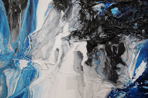 Midnight Granite 140cm x 100cm Blue White Textured Abstract Art