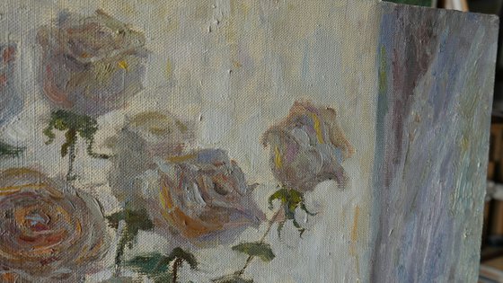 Roses Near The Light Window - Roses still life painting
