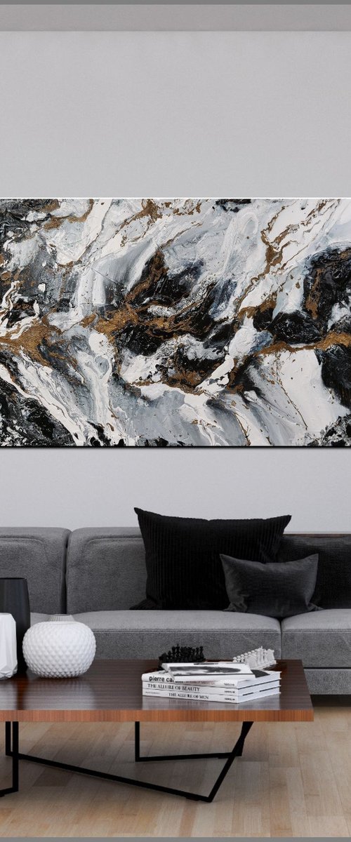 Bronzed Golden Ransom 240cm x 100cm Gold Black Grey Abstract Art by Franko