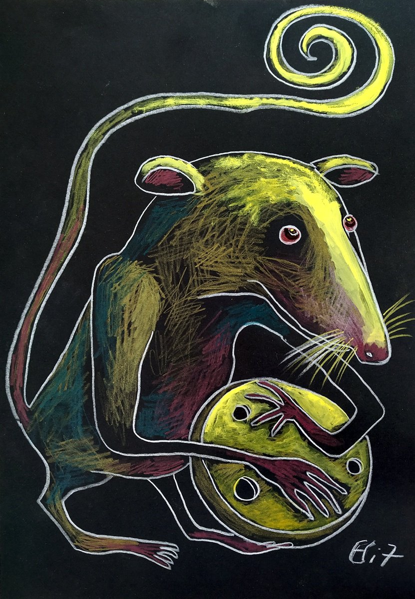 Expressive Animal Drawing By Elisheva Nesis, 9 X 13, Golden Rat, Original Artwork