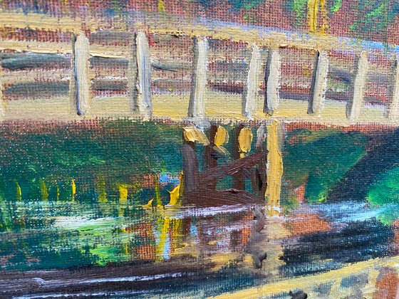 Small wooden bridge. Pleinair