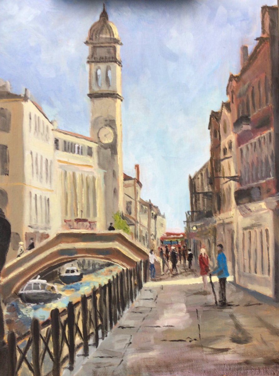 A street / canal in Venice, an original oil painting. by Julian Lovegrove Art