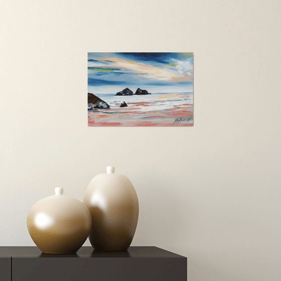 Hollywell Bay, Cornwall. An Original Oil Painting on Canvas Board
