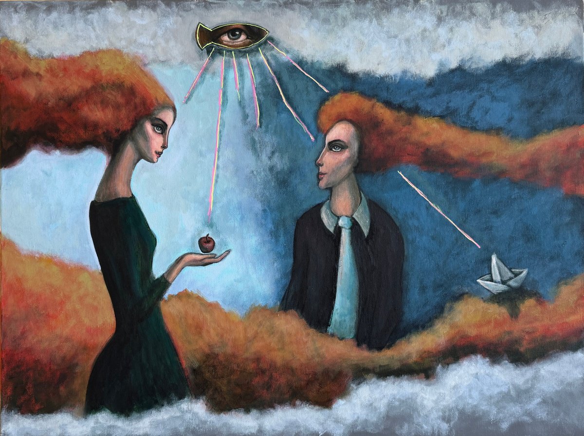 Surrealistic Portrait Acrylic Painting By Nikola Gulev, 31 X 24", "The Journey Of Life", Original Artwork