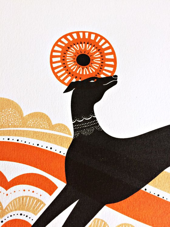 Black Greyhound Whippet Illustration Art Print