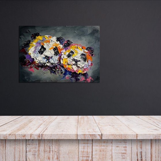 In frame ''When I look at you..." - pandas, animals, oil painting, panda, love pandas, animals oil painting