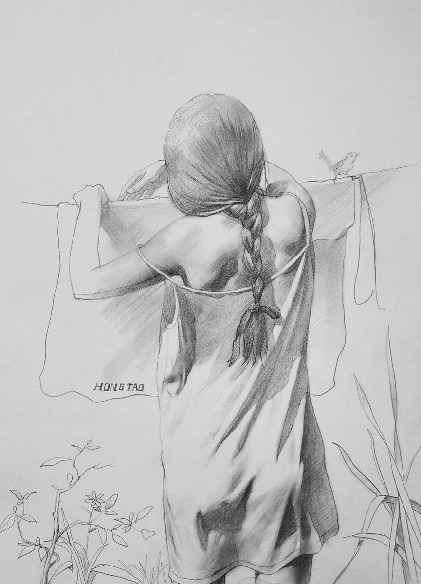 Photorealistic Portrait Pencil Drawing By Hongtao Huang, 7 X 11, Great Day In The Morning, Original Artwork