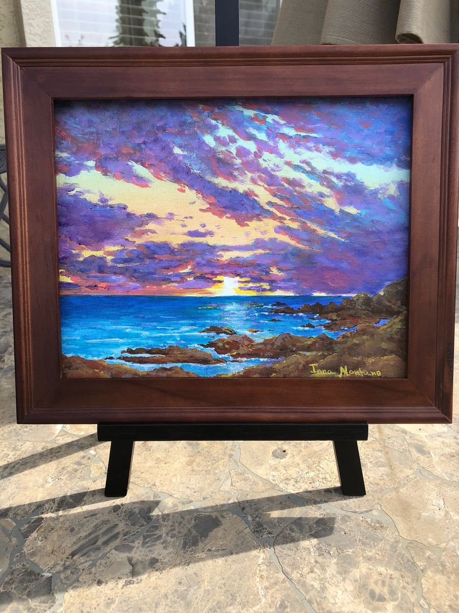 Expressive Landscape Acrylic Painting By Inna Montano, 14 X 11, Sunset Sky, Original Artwork