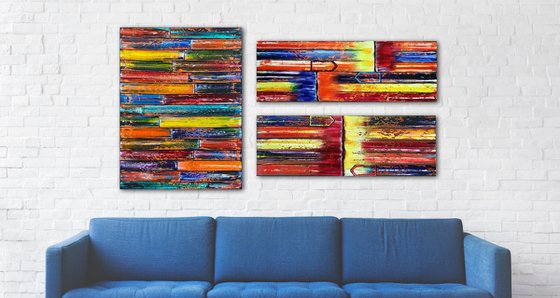 "Fork In The Road" - Save As A Series- Original PMS Large Oil Painting Triptych on Canvas - 60 x 32 inches