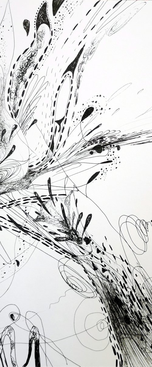 Fascinating spontaneous ink drawing on paper metaphysical stilllife by master O Kloska by Kloska Ovidiu