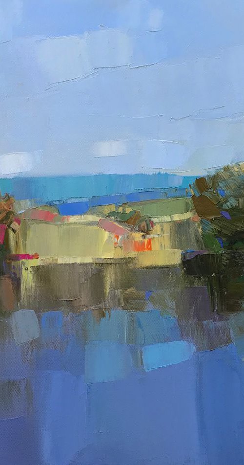 Lake View, Landscape oil painting, Handmade artwork, by Vahe Yeremyan