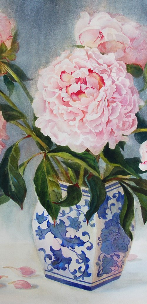 Peonies in a Chinese vase by Yulia Krasnov